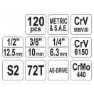 YATO Steckschlüsselsatz 120-teilig 1/4", 3/8", 1/2" CrV