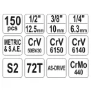 YATO Steckschlüsselsatz 150-teilig 1/4", 3/8", 1/2" CrV