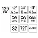 YATO Werkzeugsatz 129 Teile 1/4", 3/8", 1/2" CrV CrMo