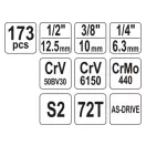 YATO Steckschlüsselsatz 173-teilig 1/4", 3/8", 1/2" CrV