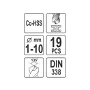 YATO Spiralbohrer-Set 19-teilig 1-10 mm HSS Co