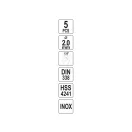 YATO Spiralbohrer 2,0 x 48/22 mm Inox HSS Premium (5 Stück)