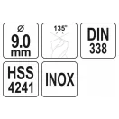 YATO Spiralbohrer 9,0 x 125/81 mm inox HSS Premium