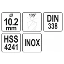 YATO Spiralbohrer 10,2 x 130/85 mm Inox HSS Premium