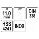 YATO Spiralbohrer 11,0 x 142/95 mm inox HSS Premium
