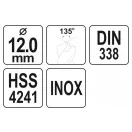 YATO Spiralbohrer 12,0 x 150/100 mm inox HSS Premium