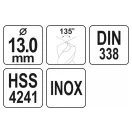 YATO Spiralbohrer 13,0 x 150/100 mm inox HSS Premium