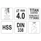 YATO Spiralbohrer 4,0 x 75/43 mm HSS-TiN