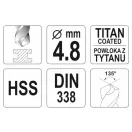 YATO Spiralbohrer 4,8 x 86/52 mm HSS-TiN