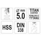 YATO Schneckenbohrer 5,0 x 86/52 mm HSS-TiN