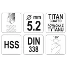YATO Schlangenbohrer 5,2 x 86/52 mm HSS TiN
