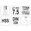 YATO Spiralbohrer 7,5 x 109/69 mm HSS-TiN