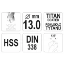 YATO Schneckenbohrer 13,0 x 151/101 mm HSS-TiN