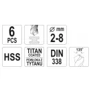 YATO Spiralbohrer Set 6-teilig 2-8 mm HSS-TiN