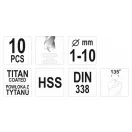 YATO Spiralbohrer-Set 10-teilig 1-10 mm HSS-TiN