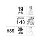 YATO Spiralbohrerset 19-teilig 1-10 mm HSS-TiN