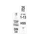 YATO Spiralbohrer-Set 25-teilig 1-13 mm HSS-TiN