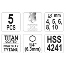 YATO Spiralbohrer-Set mit Schaftaufnahme 5-teilig HSS Ti