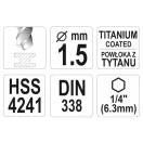 YATO Wendelbohrer 1,5 x 63/18 mm HSS-TiN Schaft