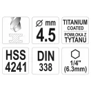 YATO Spiralbohrer 4,5 x 100/47 mm HSS-TiN mit Bit-Aufnahme