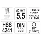 YATO Spiralbohrer 5,5 x 113/57 mm HSS-TiN mit Spannfutter