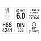 YATO Schneckenbohrer 6,0 x 113/57 mm HSS-TiN Bit-Aufnahme