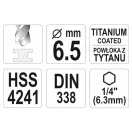 YATO Spiralbohrer 6,5 x 121/63 mm HSS-TiN Bit Aufnahme