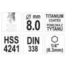 YATO Spiralbohrer 8,0 x 117/75 mm HSS-TiN Bit-Aufnahme