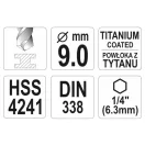 YATO Schneckenbohrer 9,0 x 125/81 mm HSS-TiN Bit-Aufnahme