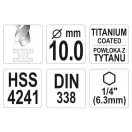YATO Spiralbohrer 10,0 x 133/87 mm HSS-TiN mit Bitaufnahme