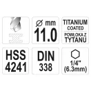 YATO Spiralbohrer 11,0 x 142/94 mm HSS-TiN Spannfutter