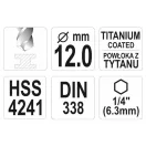 YATO Spiralbohrer 12,0 x 151/101 mm HSS-TiN mit Schaft