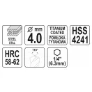 YATO Metallbohrer 4,0 x 78 mm Bitspannung HSS-TiN