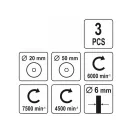 YATO Stielrundbürste, Pinselbürste, Tassenbürstensatz 3-teilig Messing