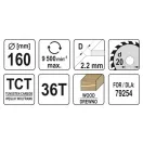 YATO Sägeblatt für Holz 160 x 20 x 1,5 mm / 36T