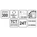 YATO Sägeblatt für Holz 300 x 30 x 2,0 mm / 24T