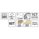 YATO Sägeblatt für Holz 305 x 30 x 2,0 mm / 60T