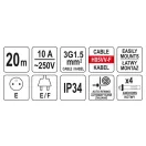 YATO Automatische Kabeltrommel zur Wandmontage 20 m 3 x 1,5 mm2