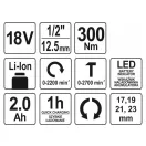 YATO Akku-Schlagschrauber 1/2" 300 Nm 18 V Li-Ion (1 x 2,0 Ah Akku + Ladegerät)