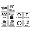 YATO Akku-Schlagschrauber 1/2" 300 Nm 18 V Li-Ion (ohne Akku + Ladegerät)