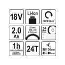 YATO Akku-Handkreissäge 165 mm 18 V Li-Ion (1 x 2,0 Ah Akku + Ladegerät)