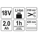 YATO Akku-Laubschneider 207-2740 mm 18 V Li-Ion (1 x 2,0 Ah Akku + Ladegerät)