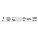 YATO Klett-Schleifscheibe 125 mm / P120 8-loch (5 Stück)