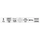 YATO Klett-Fiberscheibe 125 mm / P150 8-Loch (5 Stück)