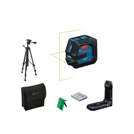 BOSCH Kreuzlinienlaser (grün) GLL 20-22 G in Schutztasche + BT 150 Stativ + Laserzielscheibe IP65