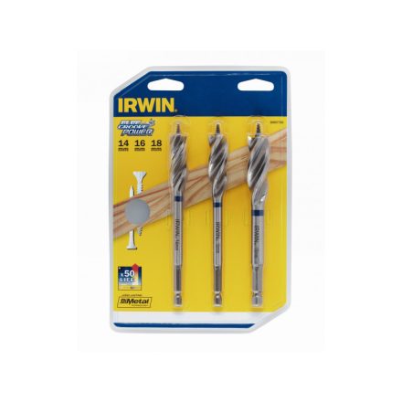 IRWIN Holzbohrer-Set 3-teilig 230 mm Bithalter Blue Groove Power (14-16-18 mm)