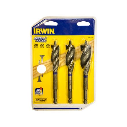 IRWIN Holzbohrer-Set 3-teilig 230 mm Bit Blue Groove Power (20-22-25 mm)
