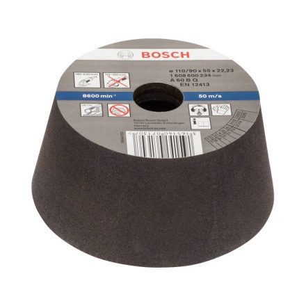 BOSCH Konische Schleifscheibe für großen Winkelschleifer 110/90 x 55 x 22,2 mm / P60