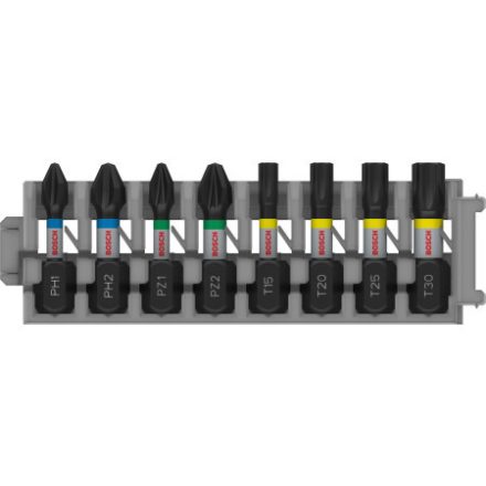 BOSCH PRO Impact Bit-Set 8-teilig 25m (PH1/PH2/PZ1/PZ2/T15/T20/T25/T30) 1/4" Hex