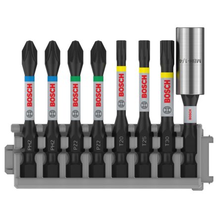 BOSCH PRO Bit-Set 8 r. 50 mm + Halter (PH2 x 2, PZ2 x 2, T20, T25, T30) Pick & Click